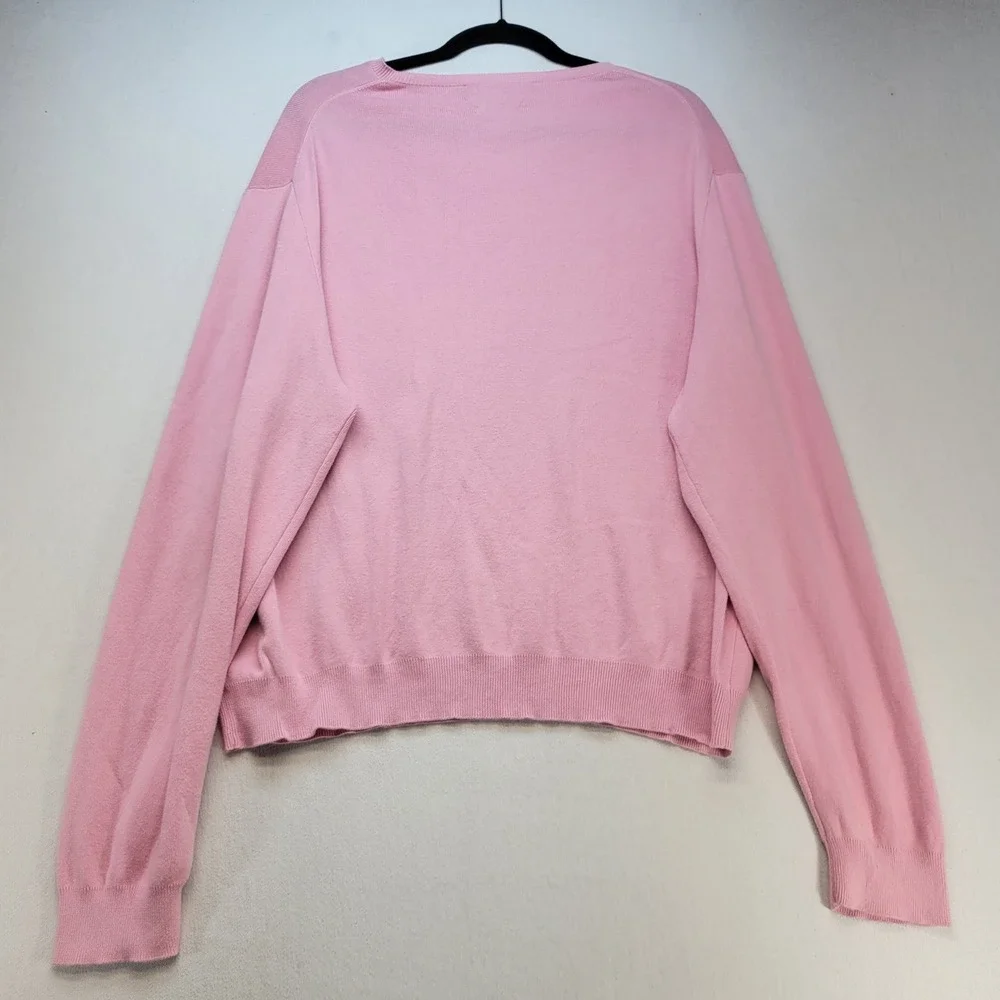 Polo Ralph Lauren V-Neck Sweater Mens Large Pink Pima Cotton Preppy Logo